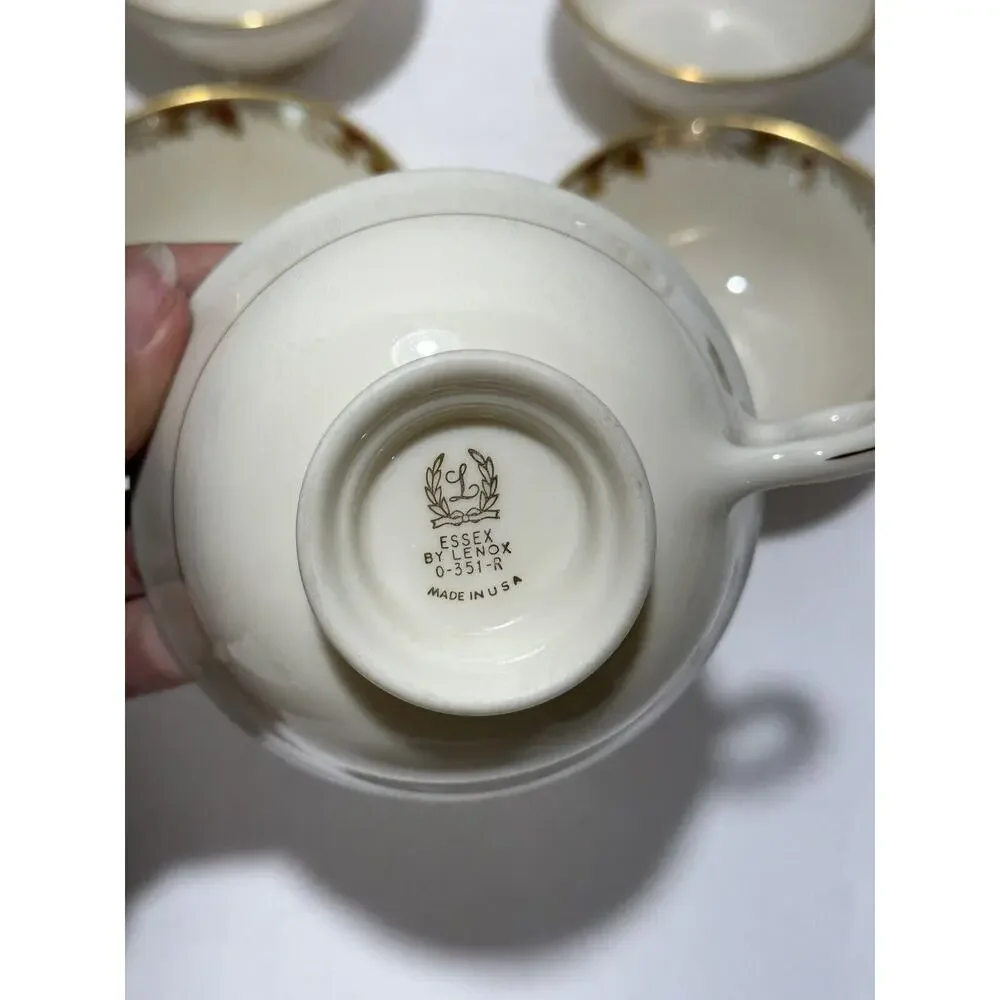 Lenox Essex Maroon 0-351-R Footed Teacups Set of 8 Lot Coffee Tea‎ Cups Made USA